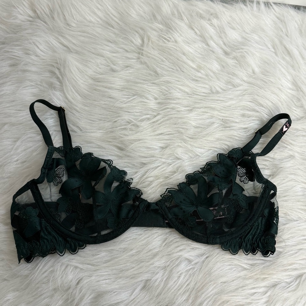 Victoria's Secret Unlined Plunge Bra Floral Mesh Embroidered